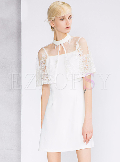 Party Slim Split Dress With Embroidery Cape